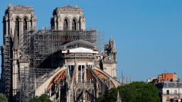 PARIS, FRANCE - APRIL 14: Notre-Dame cathedral as work has been stopped due to the coronavirus (COVID 19) outbreak still stands almost one year after fire ravaged the emblematic monument as the coronavirus lockdown continues on April 14, 2020 in Paris, France. April 15 marks the first anniversary of the fire at Notre Dame destroying many parts of the Gothic cathedral. The Coronavirus (COVID-19) pandemic has spread to many countries across the world, claiming over 120,000 lives and infecting over 1.9 million people. (Photo by Chesnot/Getty Images)