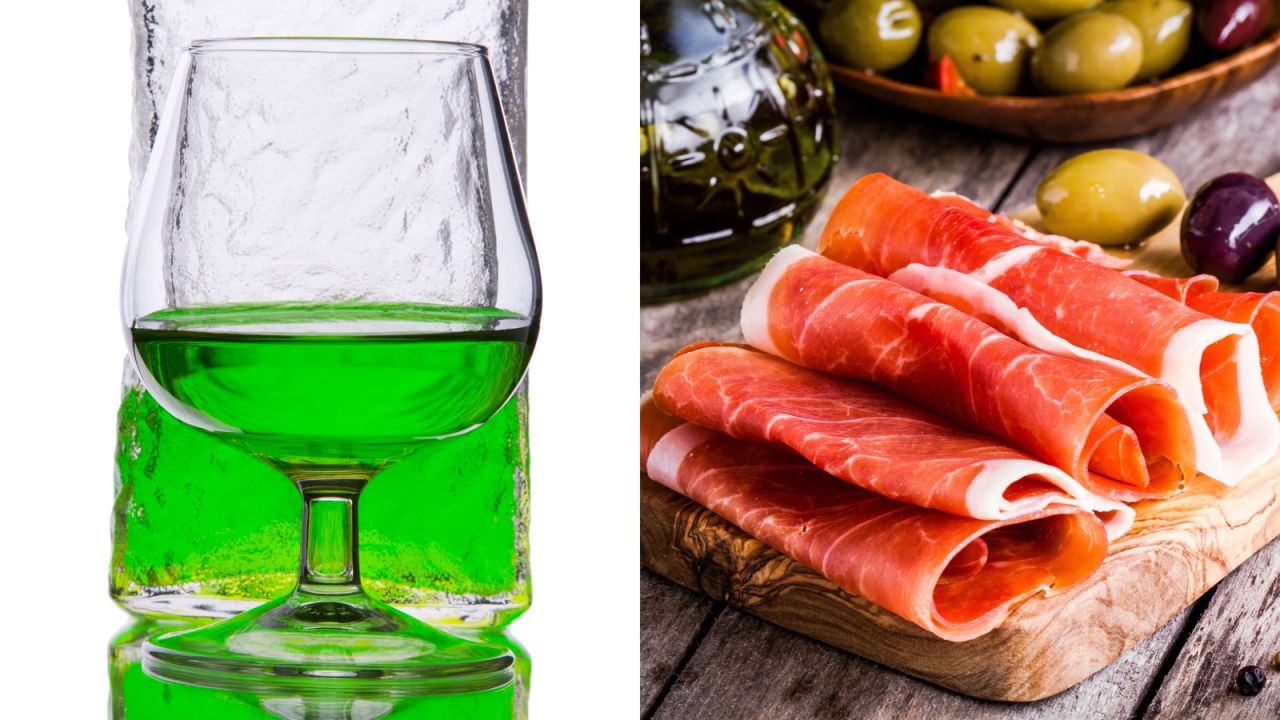 <strong>Midori with cured ham:</strong> The sweet melon liqueur from Japan strikes a pleasing contrast with salty Italian cured hams.