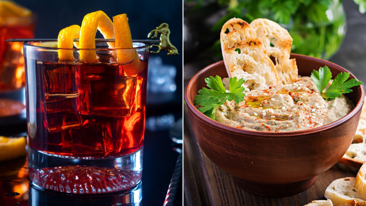 <strong>A Negroni with mezze:</strong> The Italian cocktails enhances the flavors from mezze dips.