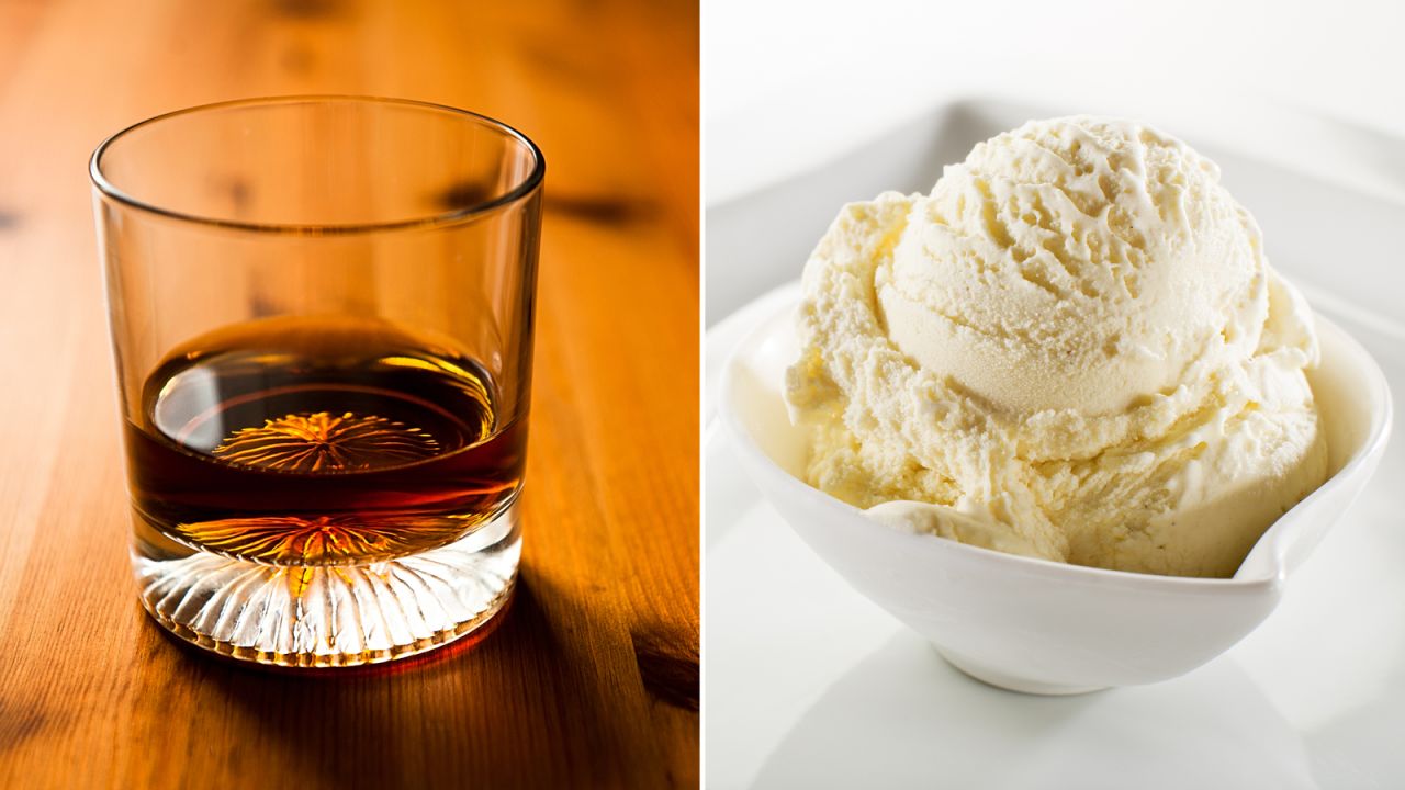 <strong>Single malt Scotch with ice cream:</strong> Scotch aged in a sherry cask has a slightly sweet finish and goes will with vanilla ice cream.