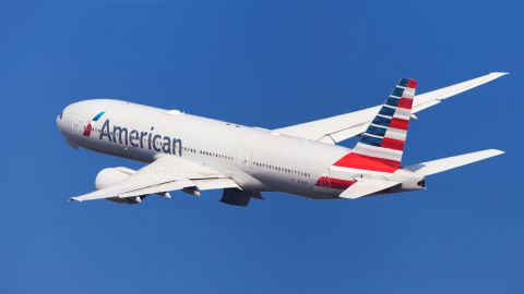 underscored american airlines plane in sky