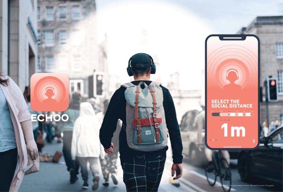 "ECHOO" is a system that uses headsets to re-socialize people once lockdowns are over, through techniques such as lowering volume when in close proximity to others to encourage interaction. 