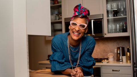 Carla Hall, photographed in her New York City apartment in 2018, has some helpful tips on what to cook while you're stuck at home. (Photo by Marvin Joseph/The Washington Post via Getty Images)