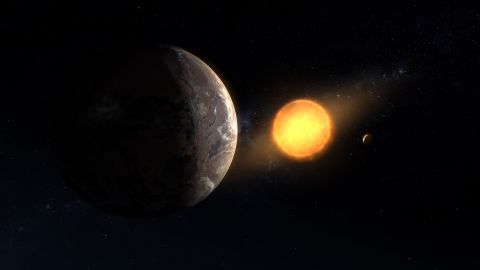This is an illustration of newly discovered exoplanet Kepler-1649c orbiting around its host red dwarf star. 