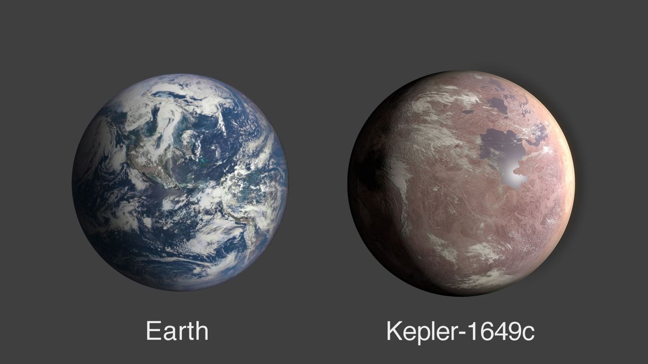 This image shows a comparison of Earth and Kepler-1649c.