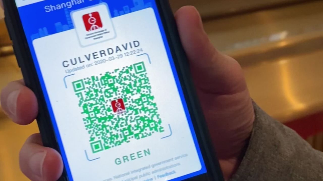 CNN International Correspondent David Culver shows his health QR code in Shanghai. A green code means he's healthy and safe to travel.