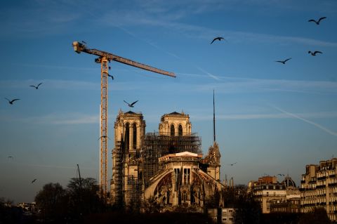 Notre Dame Cathedral is seen undergoing renovations on January 6.