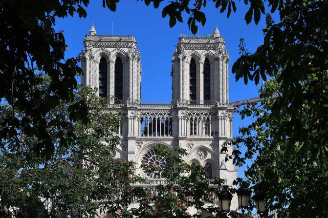 Notre Dame cathedral is seen on April 14, on the eve of the <a href="index.php?page=&url=https%3A%2F%2Fedition.cnn.com%2Fstyle%2Farticle%2Fnotre-dame-cathedral-fire-anniversary-rebuild%2Findex.html" target="_blank">one year anniversary </a>of the disastrous fire that ravaged the famous church.