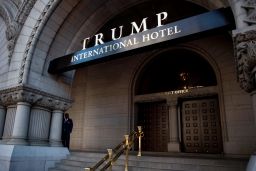 An exterior view of the entrance to the new Trump International Hotel in Washington, DC.