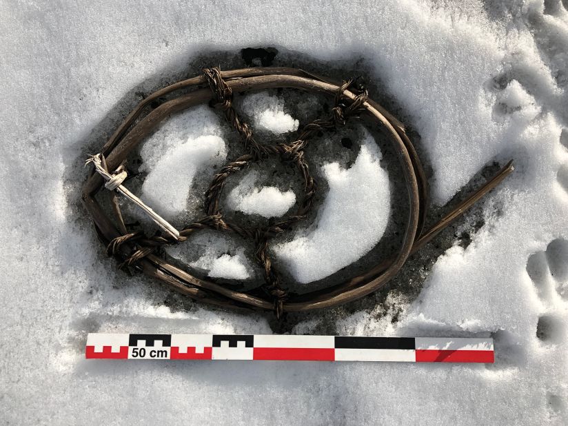 Although it was just found in 2019 and hasn't been dated yet, researchers were intrigued by this horse snowshoe found at the site.