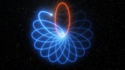 Observations made with ESO's Very Large Telescope (VLT) have revealed for the first time that a star orbiting the supermassive black hole at the centre of the Milky Way moves just as predicted by Einstein's theory of general relativity. Its orbit is shaped like a rosette and not like an ellipse as predicted by Newton's theory of gravity. This effect, known as Schwarzschild precession, had never before been measured for a star around a supermassive black hole. This artist's impression illustrates the precession of the star's orbit, with the effect exaggerated for easier visualisation.