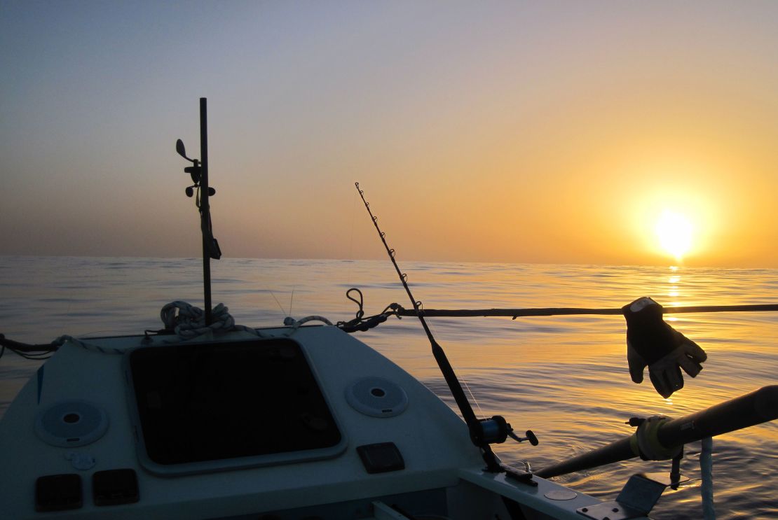 Riaan Manser's row boat at sunset		