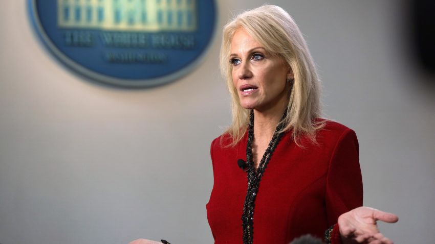 WASHINGTON, DC - JANUARY 10: White House Senior Counselor Kellyanne Conway speaks to members of the media at the James Brady Press Briefing Room of the White House January 10, 2020 in Washington, DC. (Photo by Alex Wong/Getty Images)