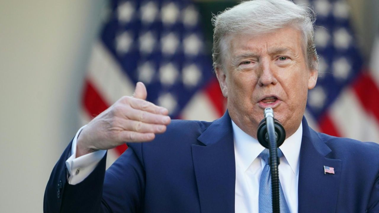 US President Donald Trump gestures as he speaks during the daily briefing on the novel coronavirus, which causes COVID-19, at the White House on April 15, 2020, in Washington, DC.