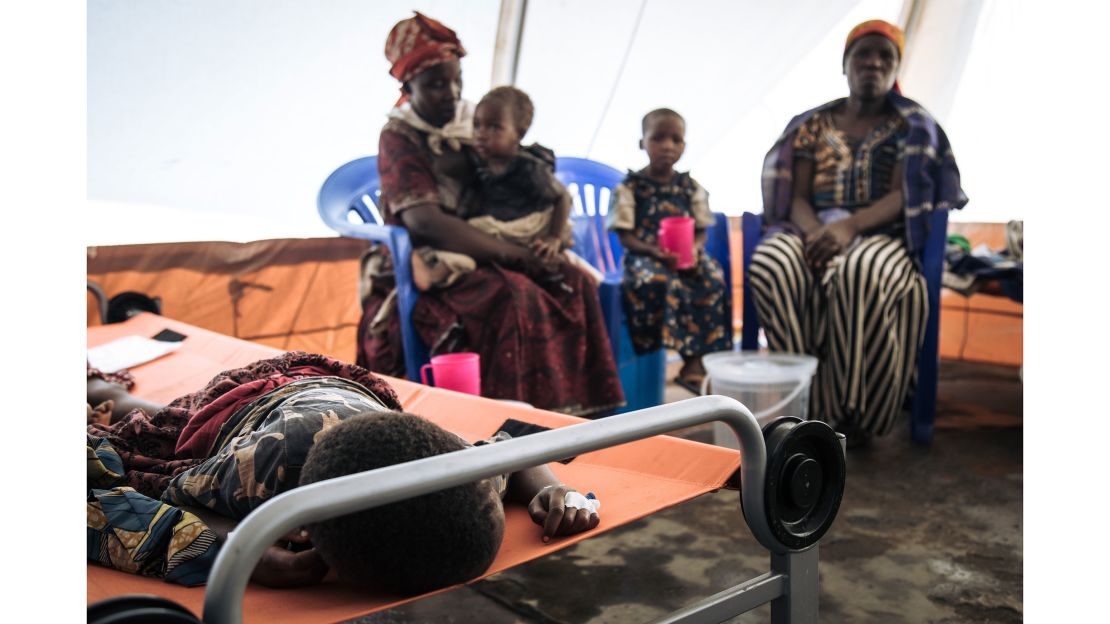 A girl affected by cholera is treated in a health center in Masisi, DRC on January 15, 2020.