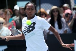 Gauff practices at this year's Australian Open.