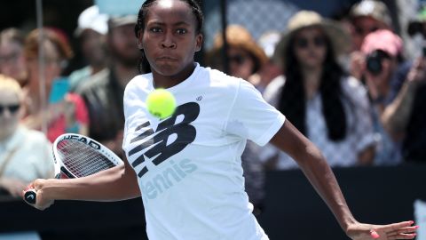 Gauff practices at this year's Australian Open.