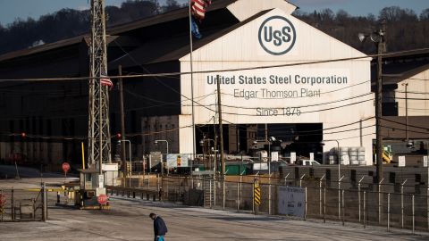 A worker leaves U.S. Steel Edgar Thomson Steel Works on March 10, 2018 in Braddock, Pennsylvania. 