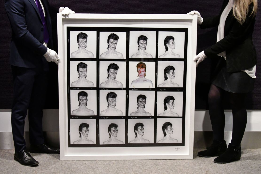 Brian Duffy's "Aladdin Sane" contact sheet (1973), at Bonhams, London