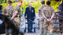 99-year-old British veteran Captain Tom Moore has completed the 100th length of his back garden.