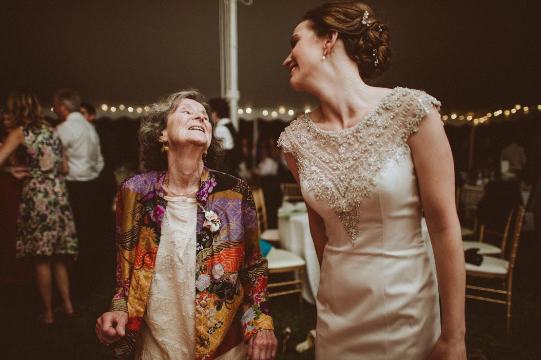 Jane Feld dances with her granddaughter Meredith Doubleday at her wedding in 2016.