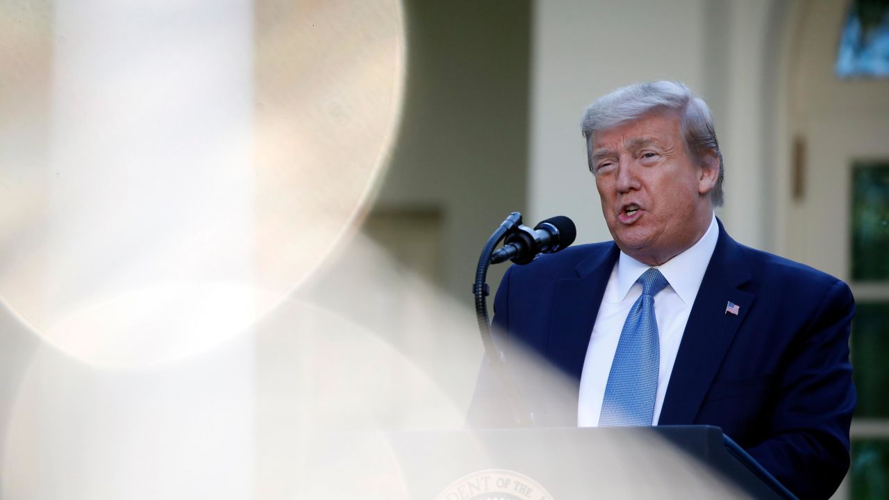 President Donald Trump speaks about the coronavirus in the Rose Garden of the White House, Wednesday, April 15, 2020, in Washington.