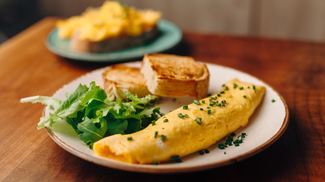 <strong>Omelet</strong>: Jacques Pépin's version of the French dish is made with fresh herbs and cooked in a whole lot of butter.