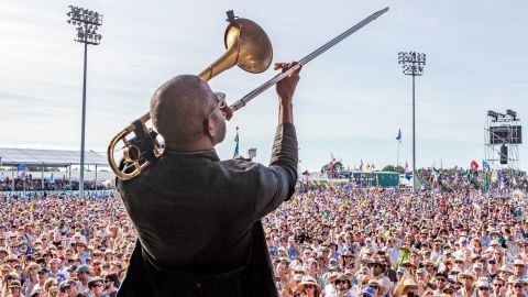 Troy "Trombone Shorty" Andrews performs during the New Orleans Jazz and Heritage Festival in 2019. This year's festival has been canceled due to the coronavirus pandemic. 