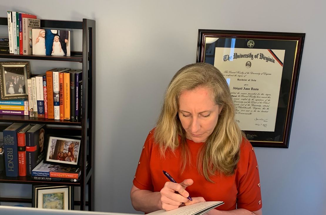 In this photo provided by Rep. Abigail Spanberger's Congressional Office, she is seen working from home.