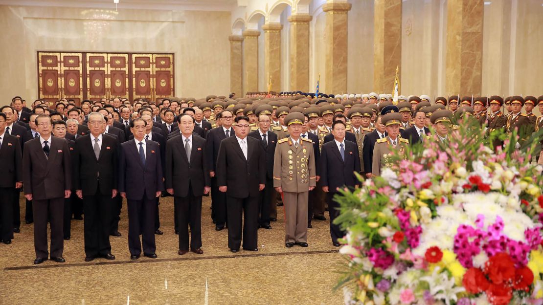 This April 15, 2017 picture released from North Korea's official Korean Central News Agency shows North Korean leader Kim Jong Un visiting the Kumsusan Palace of the Sun in Pyongyang to celebrate the 105th birth anniversary of late President Kim Il Sung.