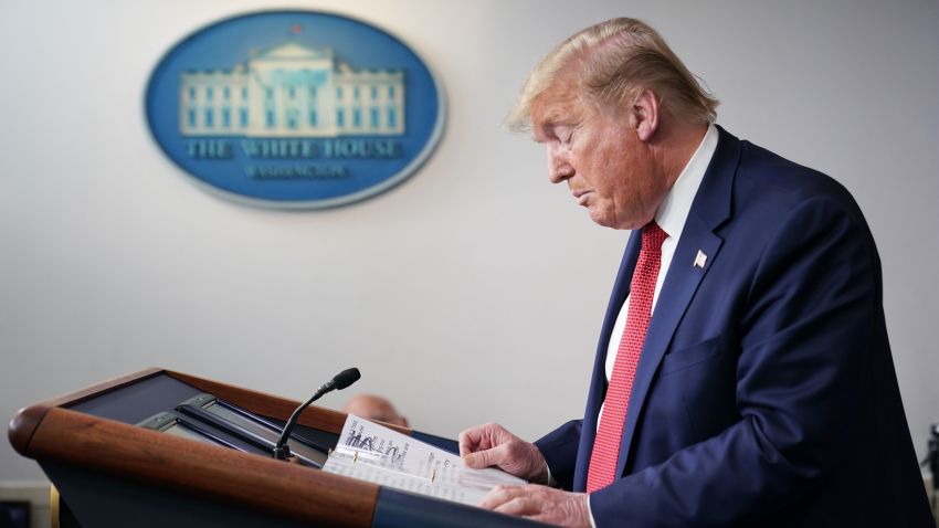 US President Donald Trump speaks during the daily briefing on the novel coronavirus, which causes COVID-19, in the Brady Briefing Room of the White House on April 16, 2020, in Washington, DC. (Photo by MANDEL NGAN / AFP) (Photo by MANDEL NGAN/AFP via Getty Images)