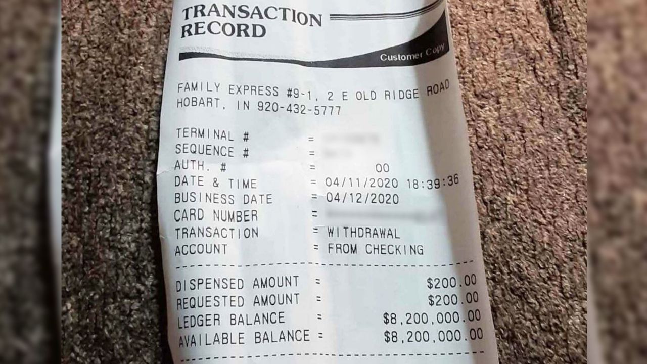 Charles Calvin went to withdraw his stimulus money and received an ATM receipt stating that there was $8.2 million in his account, although according to his bank the money was never there. 
