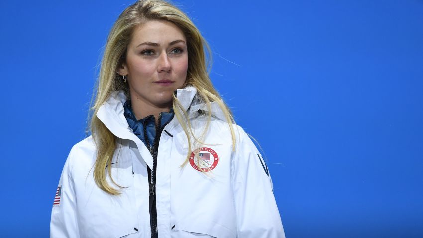 PYEONGCHANG-GUN, SOUTH KOREA - FEBRUARY 22: Silver medalist Mikaela Shiffrin of the United States stands on the podium during the medal ceremony for Alpine Skiing - Ladies' Alpine Combined Slalom on day 13 of the PyeongChang 2018 Winter Olympic Games at Medal Plaza on February 22, 2018 in Pyeongchang-gun, South Korea. (Photo by David Ramos/Getty Images)