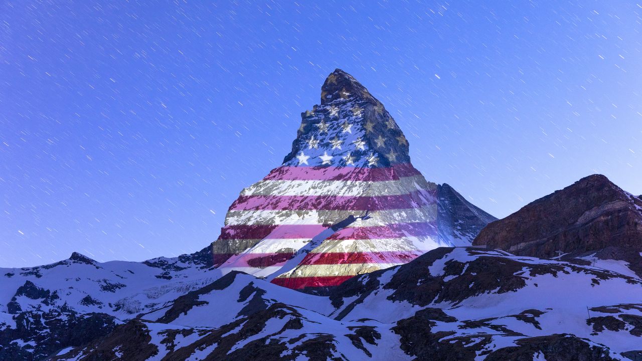 The Matterhorn was lit up with the American flag to show support for the United States during the coronavirus pandemic.