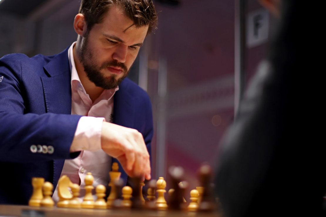 Carlsen competes against Daniil Dubov during the 82nd Tata Steel Chess Tournament.