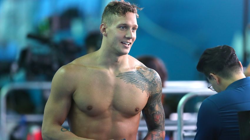 GWANGJU, SOUTH KOREA - JULY 22: Caeleb Dressel of the United States looks on after the Men's 50m Butterfly Final on day two of the Gwangju 2019 FINA World Championships at Nambu International Aquatics Centre on July 22, 2019 in Gwangju, South Korea. (Photo by Maddie Meyer/Getty Images)