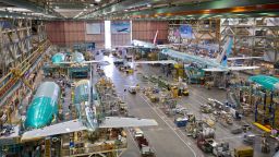 Boeing produces its 777 on a moving assembly line in Everett, Washington.