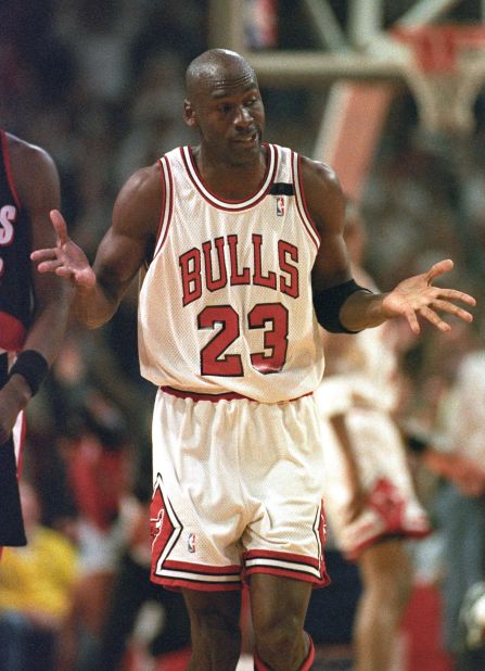 Jordan famously shrugs his shoulders after hitting another 3-pointer during the 1992 NBA Finals versus Portland. Jordan was red-hot during the first half of Game 1, scoring a Finals-record 35 points on six 3-pointers. He finished the game with 39 points and the Bulls went on to win easily.