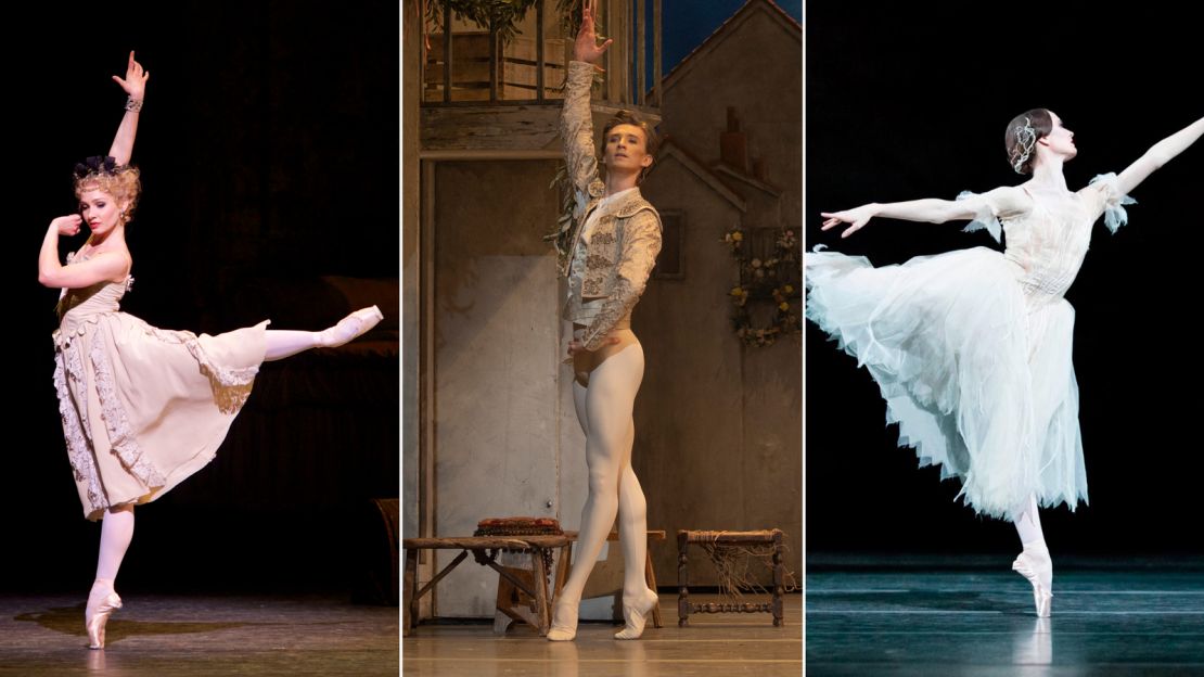 Melissa Hamilton (left), Vadim Muntagirov (middle) and Anna Rose O'Sullivan (right) performing at the Royal Opera House