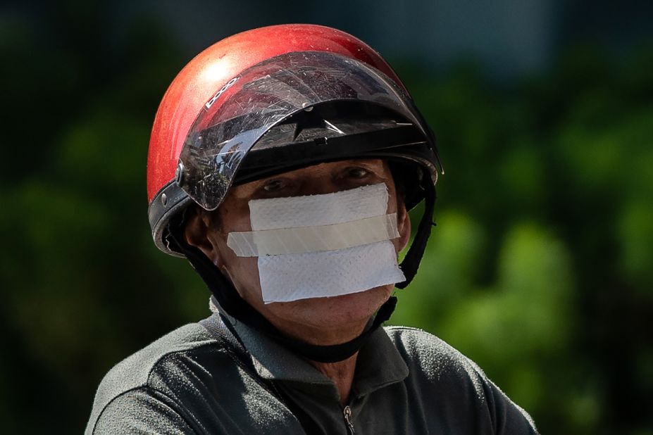 A man wears a handmade face mask in Kuala Lumpur, Malaysia.
