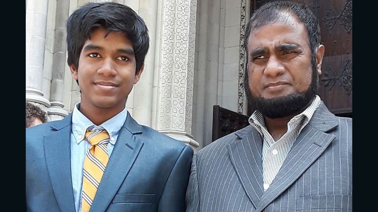 Mohammed Jafor with his son Mahtab Shihab at his high school graduation in 2018