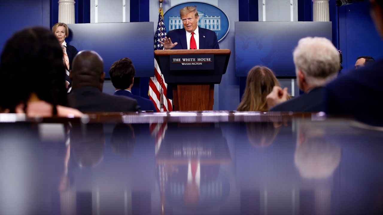 President Donald Trump speaks during a coronavirus task force briefing at the White House, Saturday, April 18, 2020, in Washington. (AP Photo/Patrick Semansky)