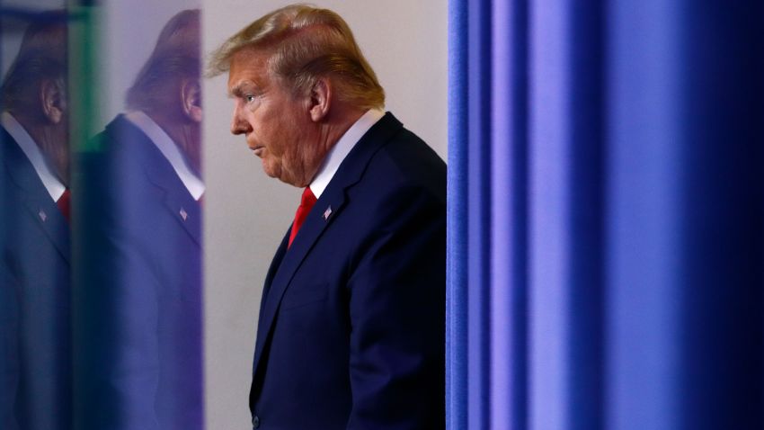 President Donald Trump arrives to speak at a coronavirus task force briefing at the White House, Saturday, April 18, 2020, in Washington. (AP Photo/Patrick Semansky)