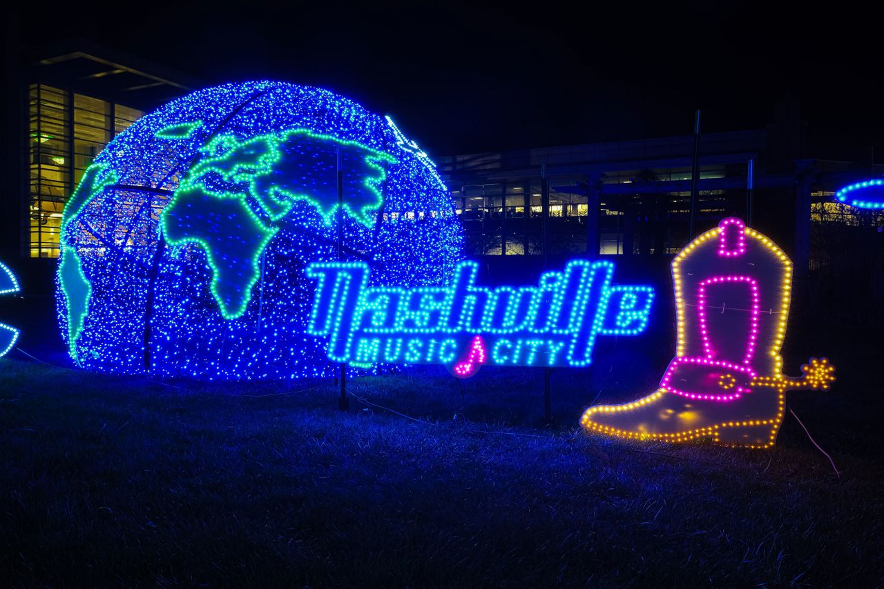 Nashville is one of the destinations featured in Dane County Regional Airport's "Flight of Lights" display. 