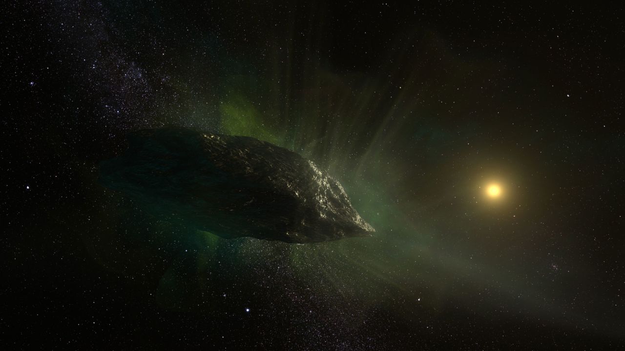 This is an artist's impression of the interstellar comet 2I/Borisov as it travels through our solar system. New observations detected carbon monixide in the cometary tail as the sun heated the comet.