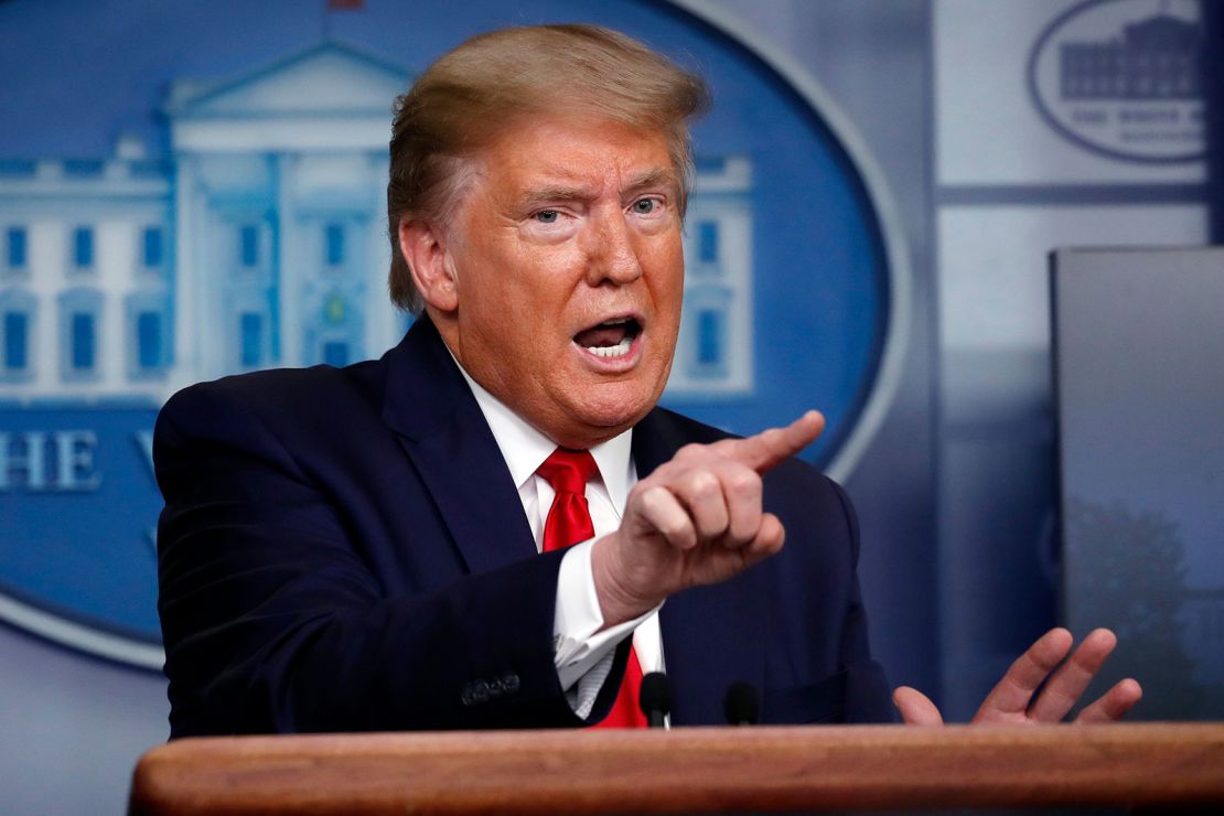 President Donald Trump speaks about the coronavirus at the White House on April 13, 2020, in Washington. (AP Photo/Alex Brandon)