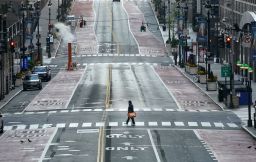 A deserted 42nd Street is seen in midtown New York on April 19, 2020, during the Covid-19, coronavirus epidemic. 