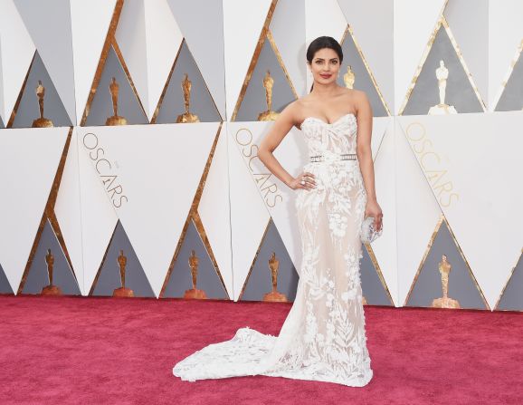 Priyanka Chopra wore an embellished white strapless gown by Lebanese designer Zuhair Murad to the 88th Annual Academy Awards in 2016.
