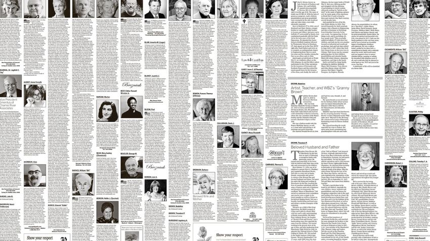 The Boston Globe published 16 pages of obits on Sunday, April 19.