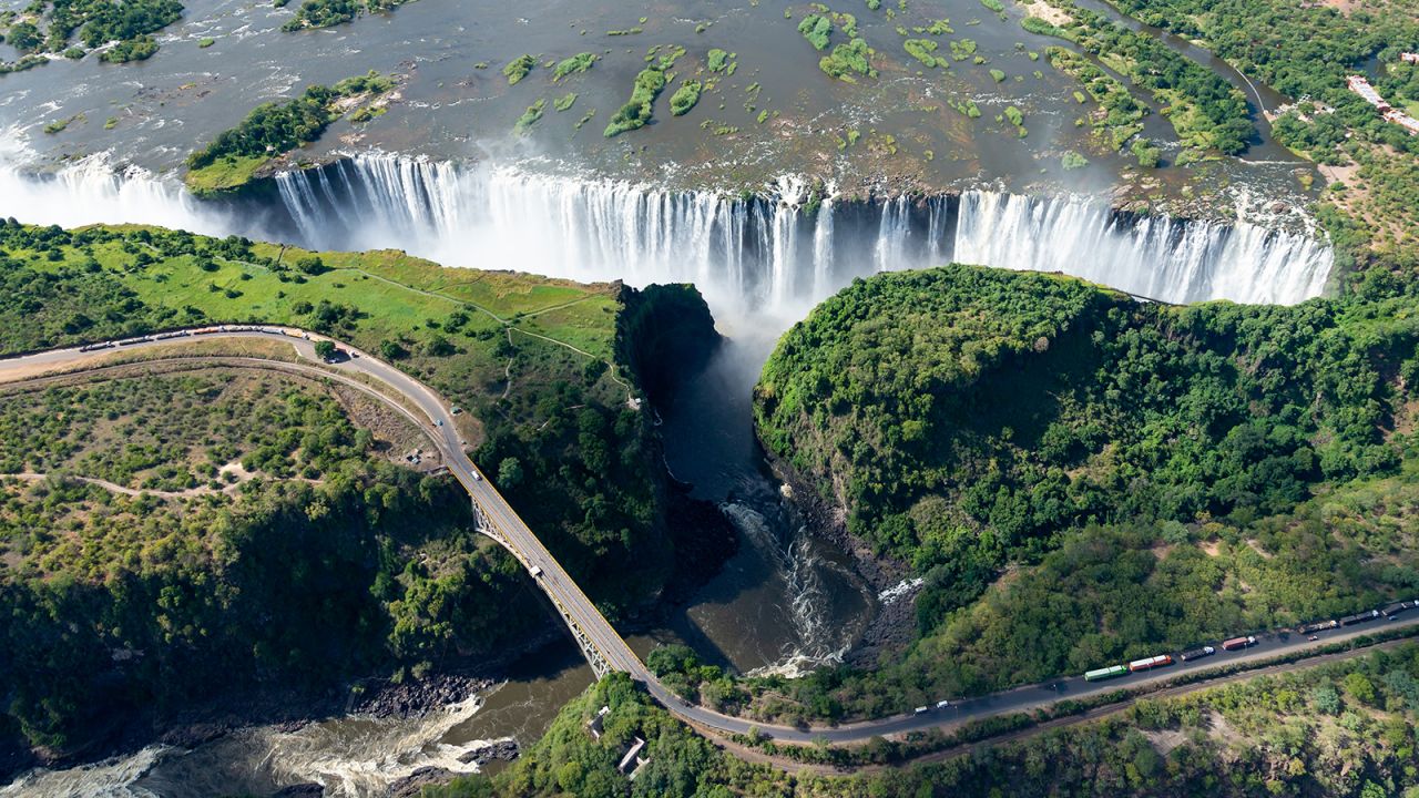 <a href="https://www.cnn.com/2019/12/14/africa/climate-change-southern-africa-intl/index.html" target="_blank">Victoria Falls</a><br />Victoria Falls, on the border of Zimbabwe and Zambia, usually spans 2 kilometers (1.25 miles) and its waters plummet 100 meters (350 feet) into the canyon below. During the dry season, it shrinks, but this past year, the falls shrank to barely a trickle, when a climate change-fueled megadrought struck the region. Now, its waterfalls have returned. But shifts like these between weather extremes can be devastating for people and ecosystems that depend on a reliable water source.